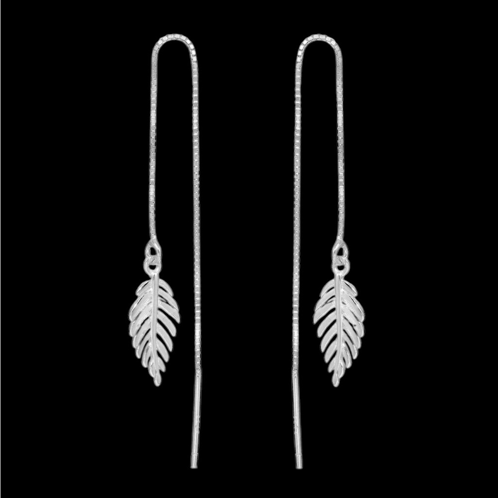 Sterling Silver Leaf Threader Earrings | Minimalist Dangle Earrings NWT - Picture 5 of 6